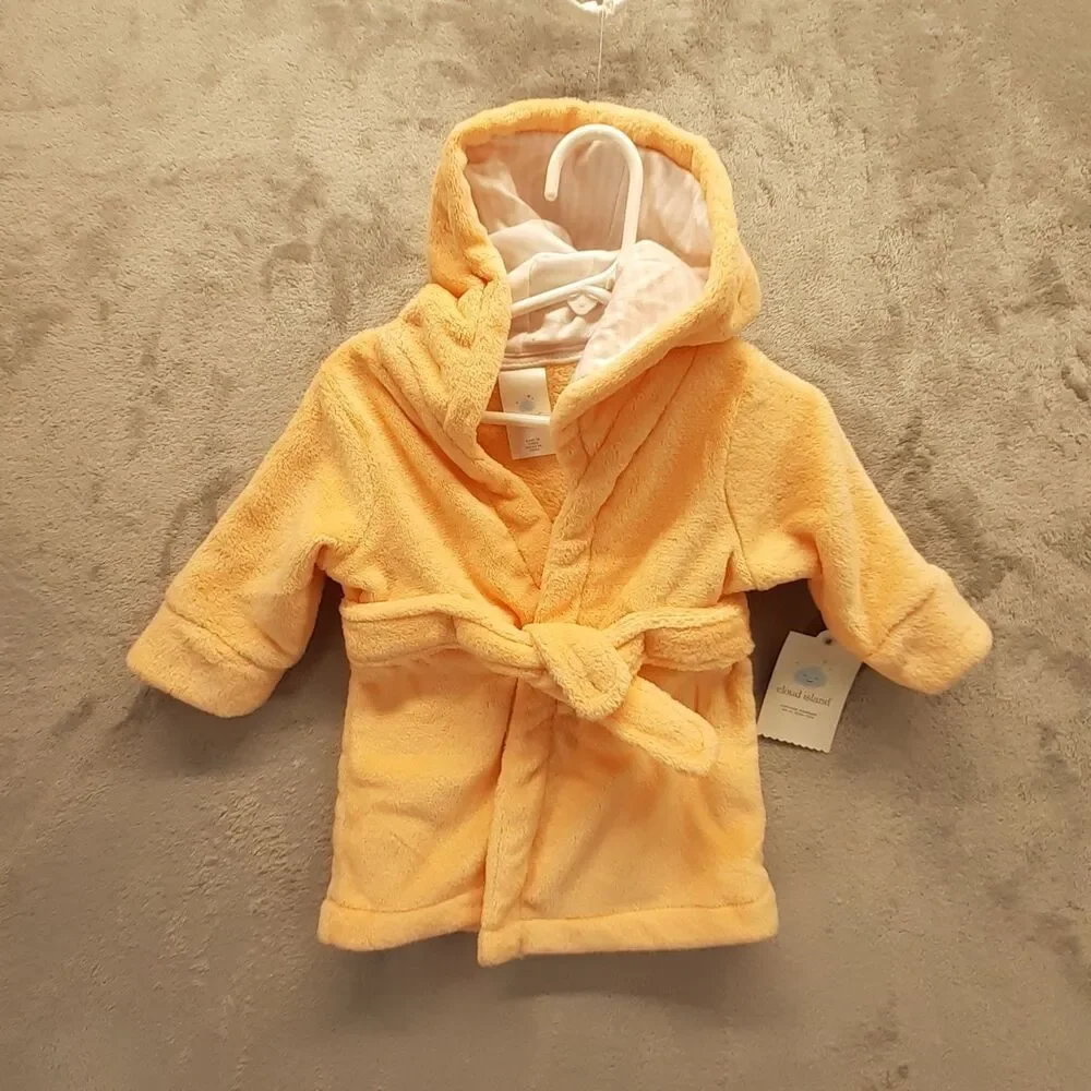 Cloud Island Baby 6-9 months Fox Plush Hooded Bath Robe Peachy Orange NWT